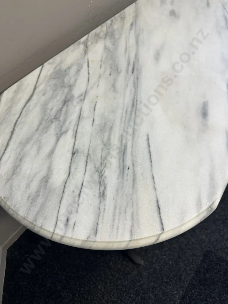 French Bistro Table With Painted Wrought Iron Base and Oval Marble Top H73, L120, D60cm. Image 1++
